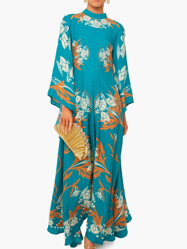 Floral Stand-Collar Maxi Dress