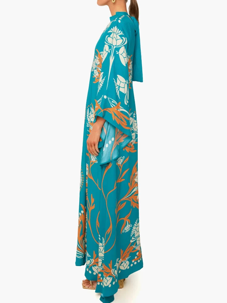 Floral Stand-Collar Maxi Dress