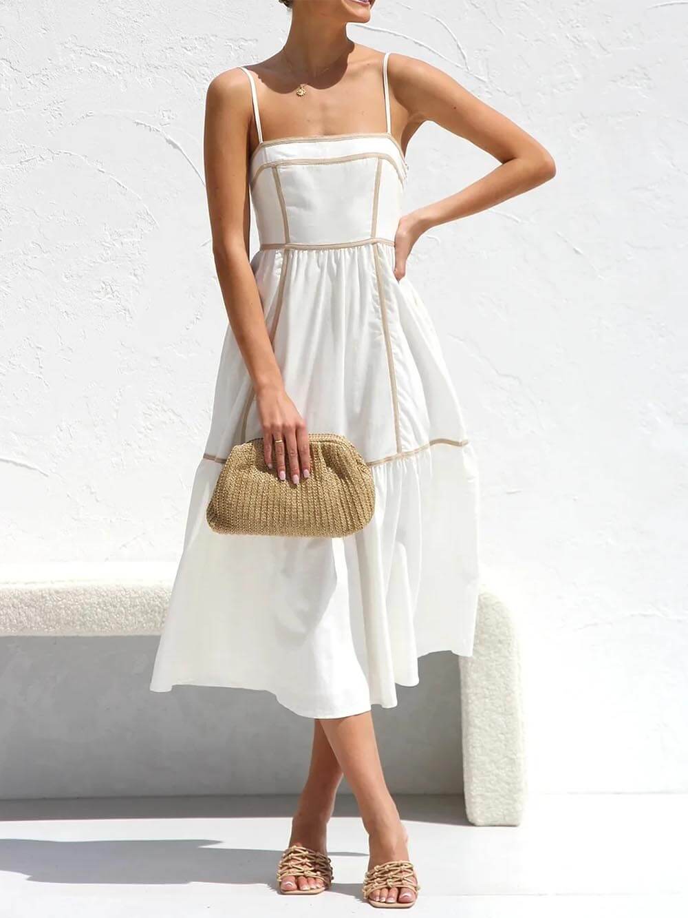 Contrast Trim Strap Midi Dress
