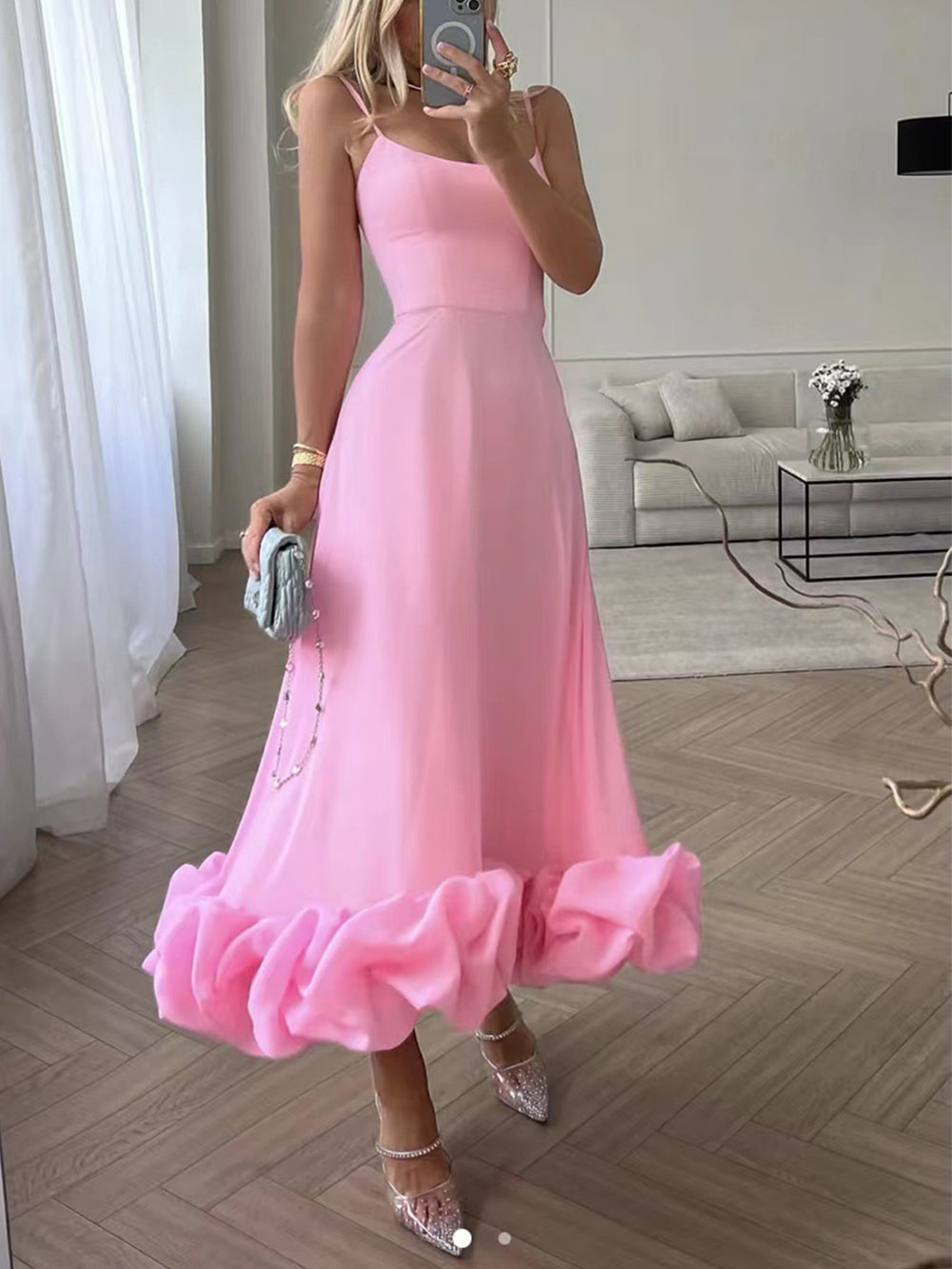 Bustier Flounce Midi Dress