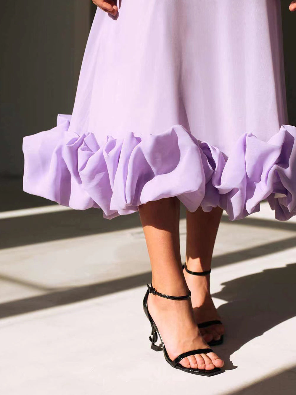 Bustier Flounce Midi Dress