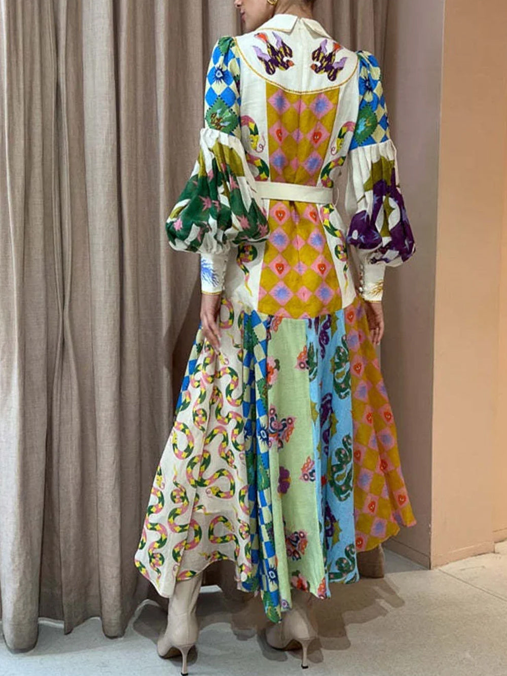 Graffiti Print Balloon Sleeve Maxi Dress
