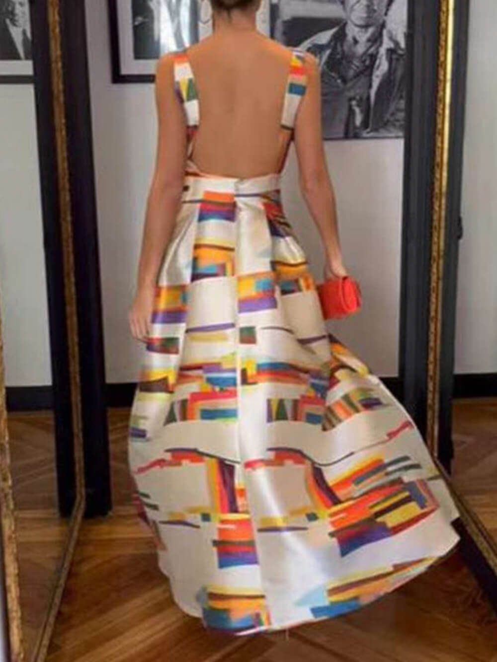 Sleeveless Backless Printed Maxi Dress