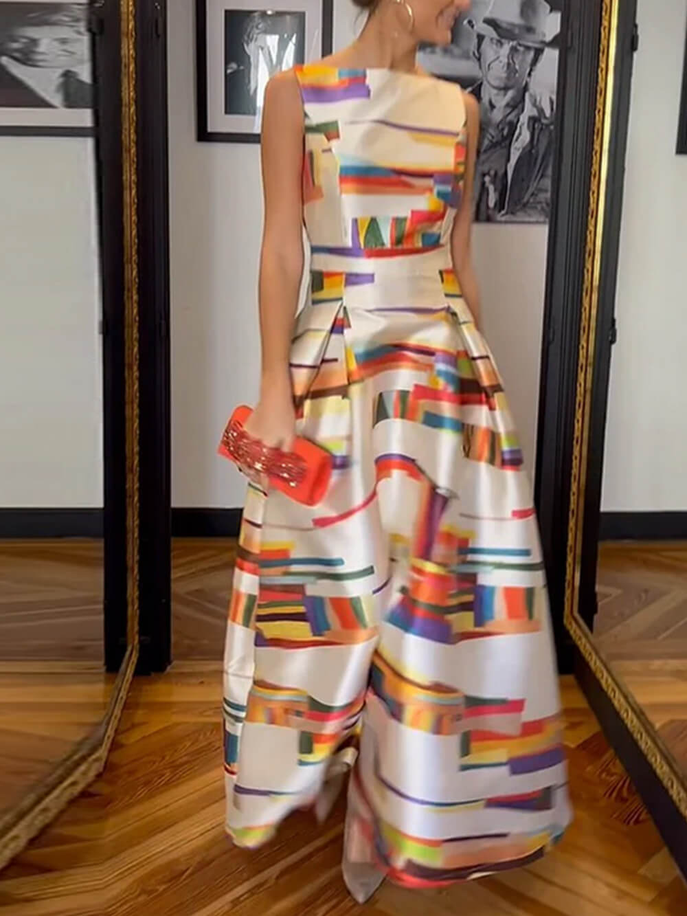 Sleeveless Backless Printed Maxi Dress