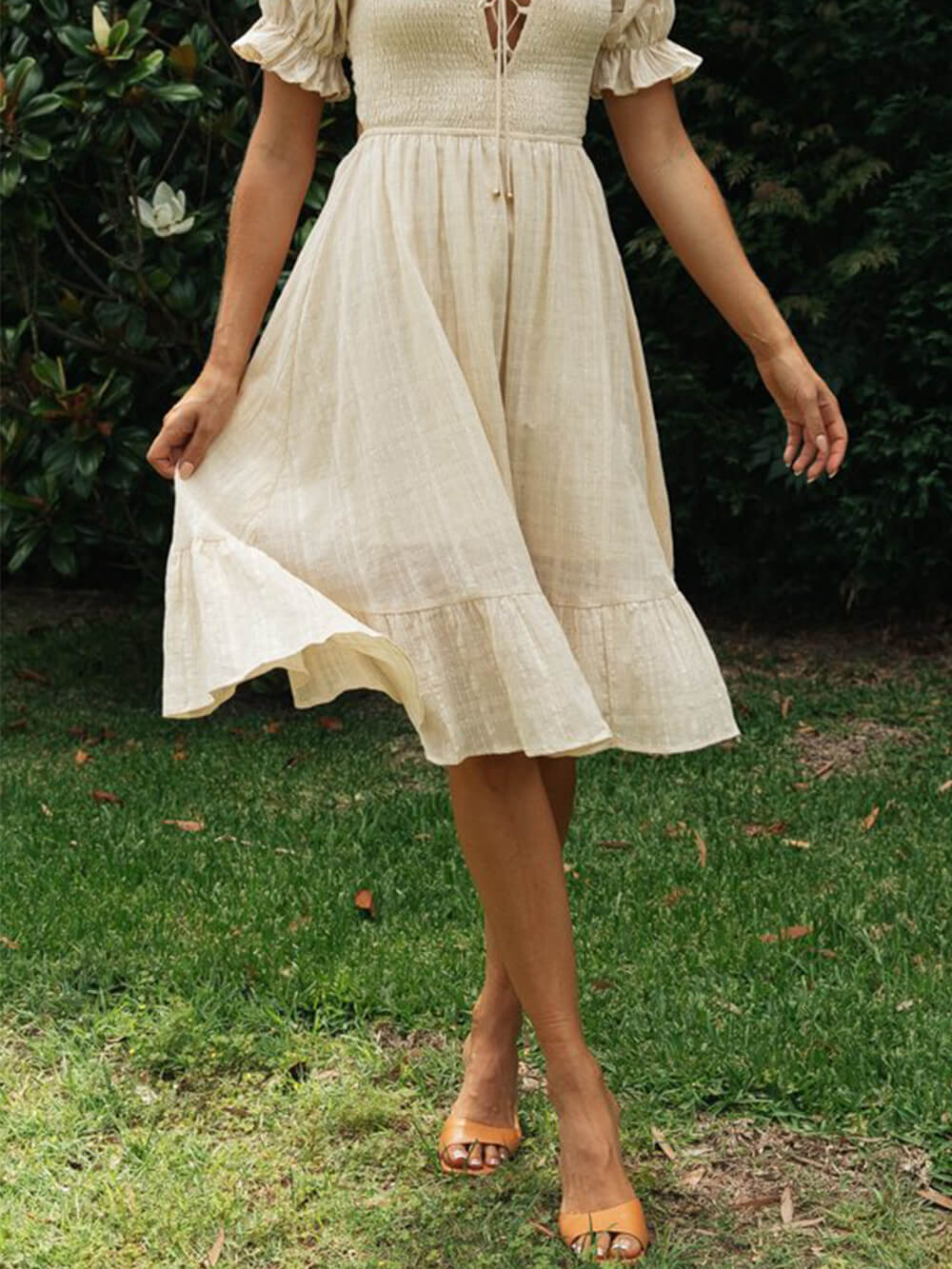 Cutout Waist Pastoral Midi Dress