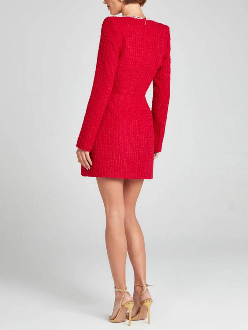 Pearl-Trim Slit Sleeve Mini Dress