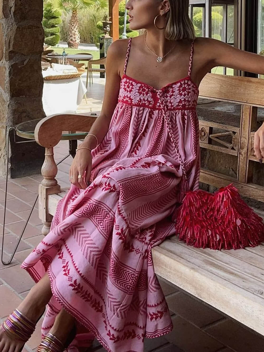 Crochet Patchwork Slip Maxi Dress