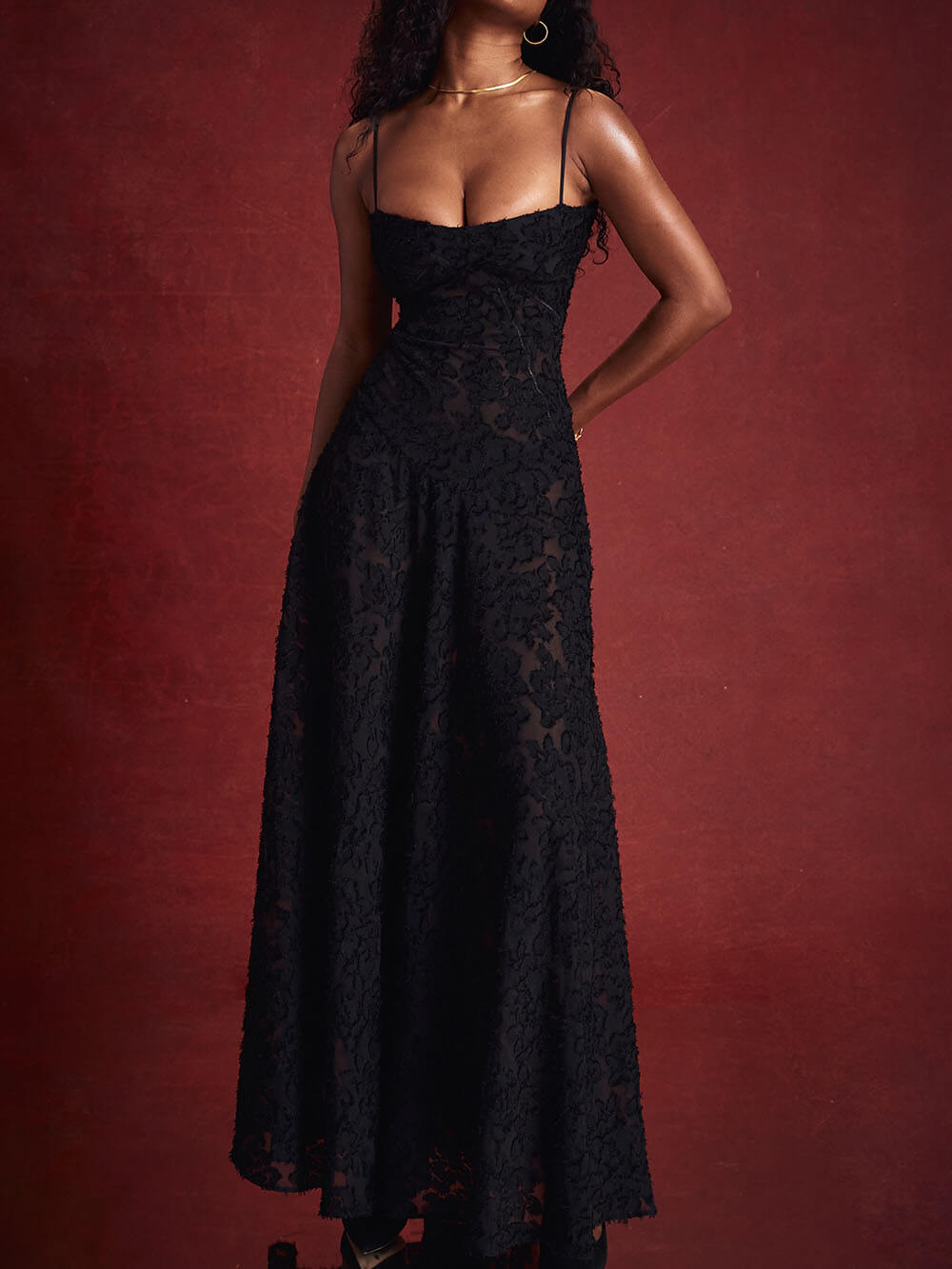 Lace-Back Floral Maxi Dress