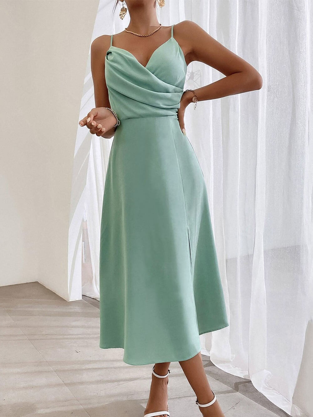 Ruched Leg-Slit Jogger Dress