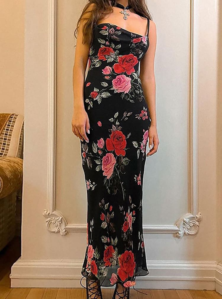 Mesh Spaghetti Strap Maxi Dress