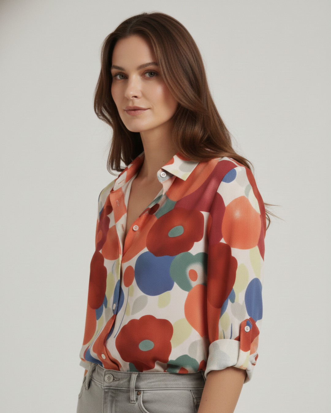 Floral Print Button-Down Blouse