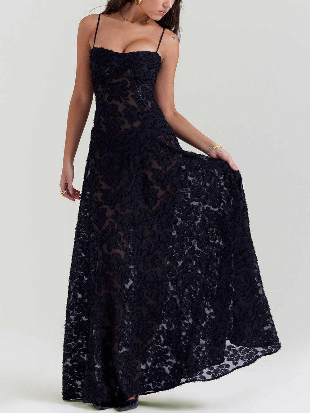 Lace-Back Floral Maxi Dress