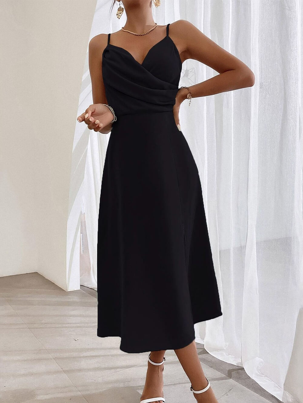 Ruched Leg-Slit Jogger Dress