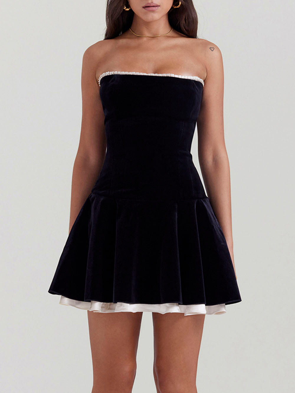 Black Velvet Strapless Mini Dress