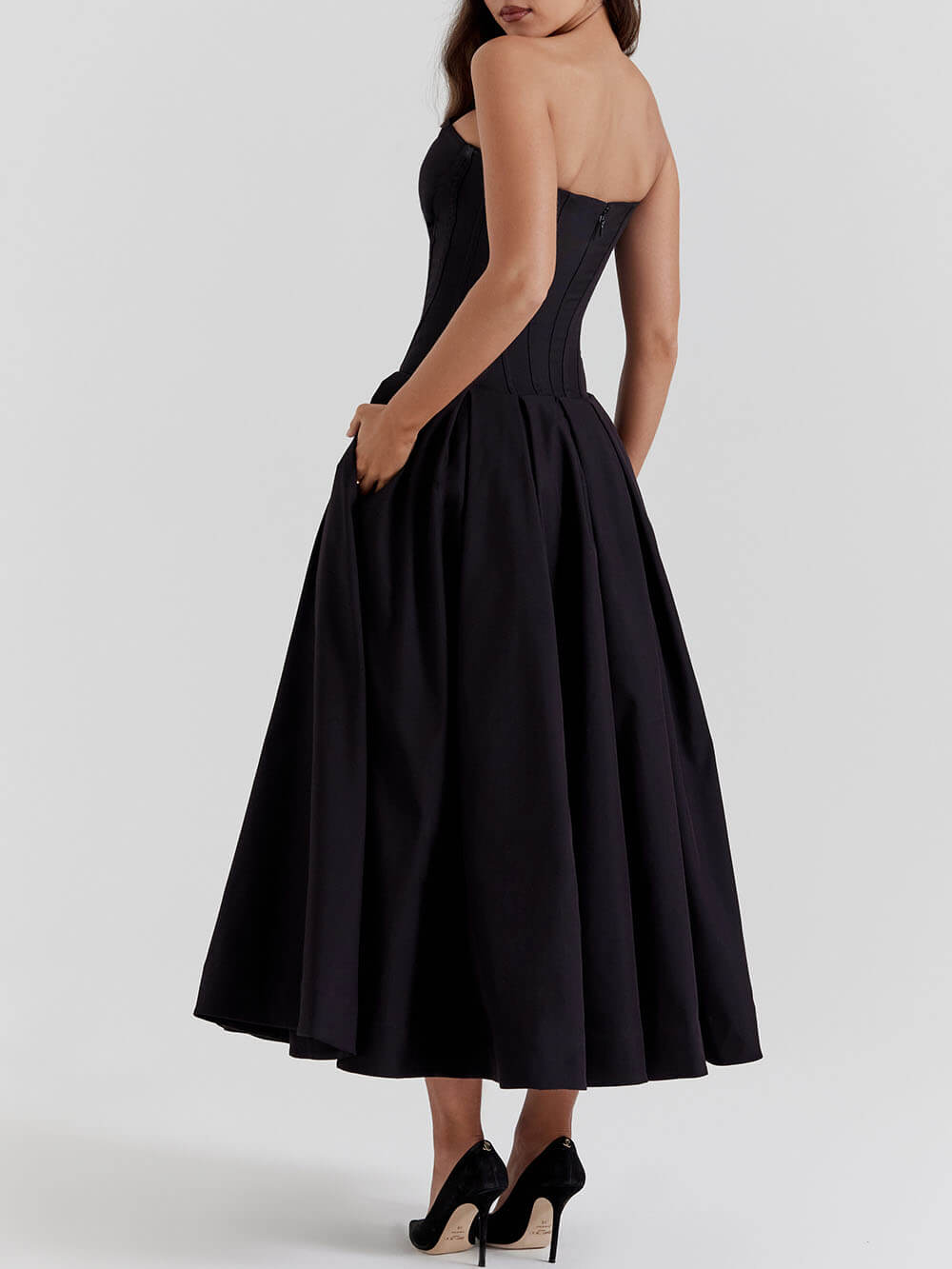 Strapless Structured Midi Dress