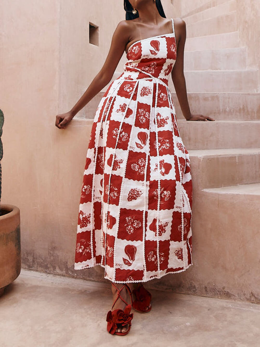 One-Shoulder Floral Maxi Dress