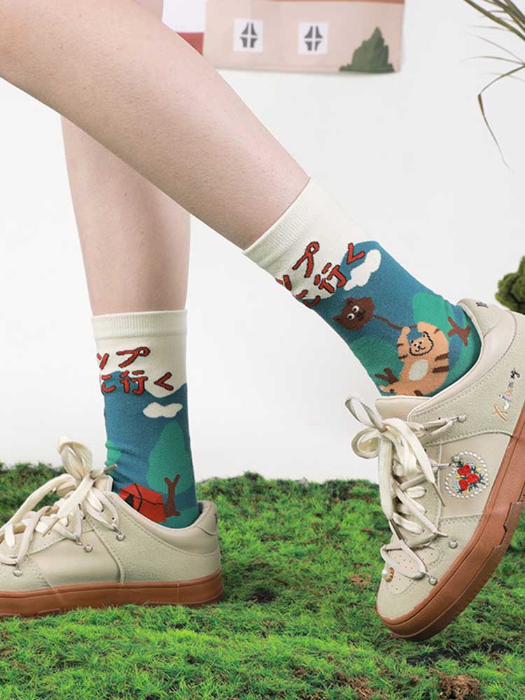 Cute Cartoon Kitty Pattern Cotton Socks