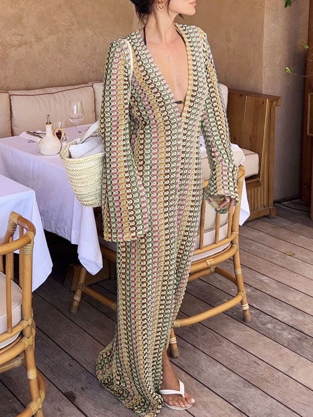 Brown Crochet Maxi Dress