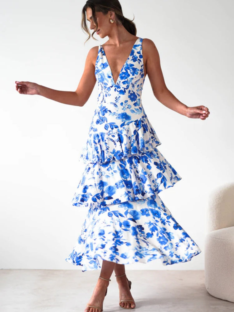 Floral V-Neck Slip Maxi Dress