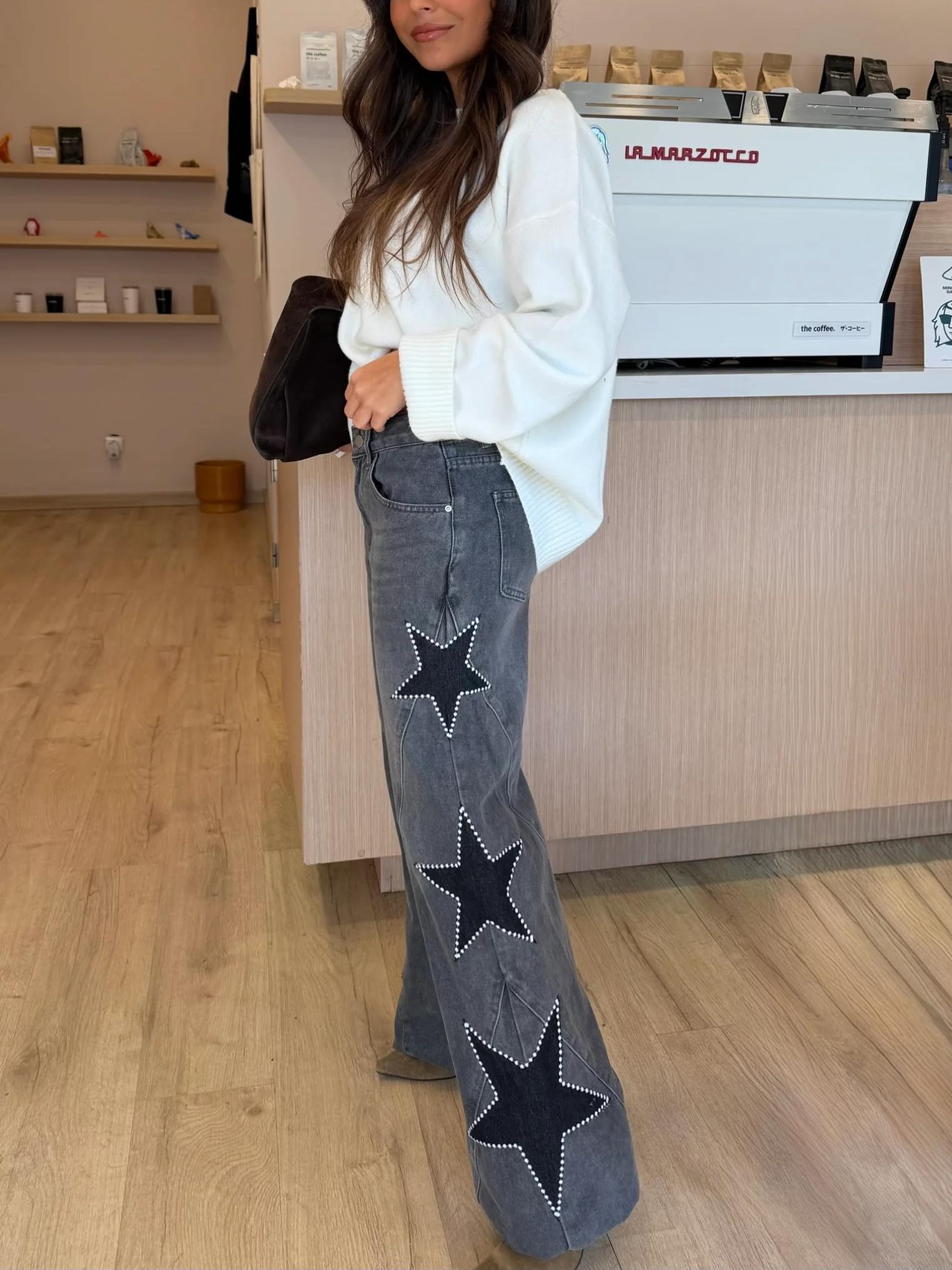 Star Patch Wide Leg Jeans