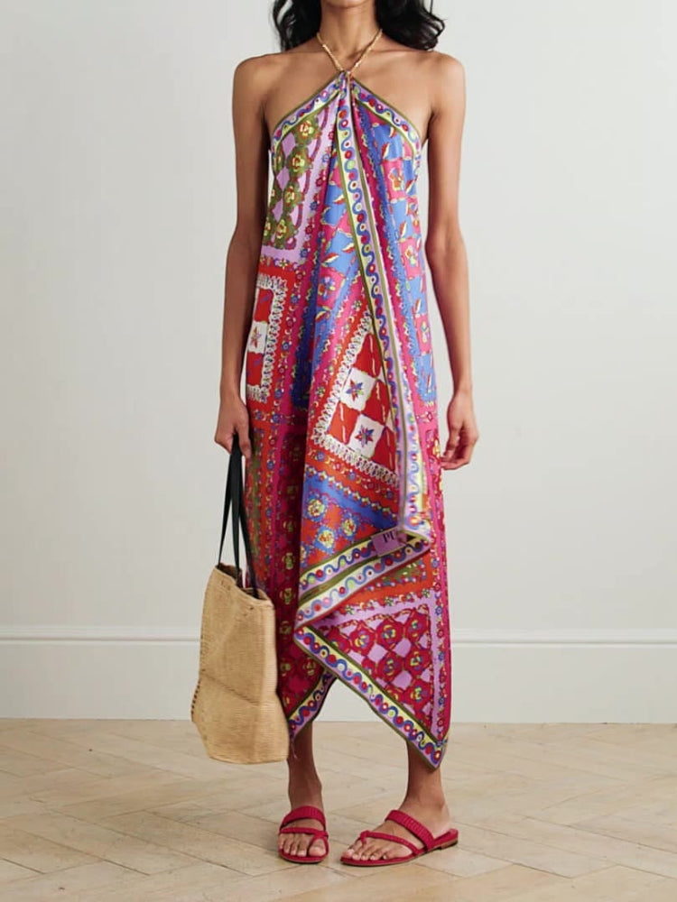 Asymmetrical Hem Halter Dress