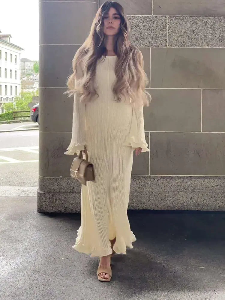 Bell-Sleeve Knit Maxi Dress
