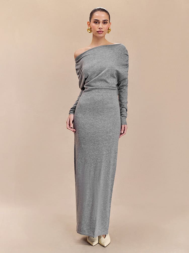 Off-Shoulder Draped Sleeve Maxi Dress