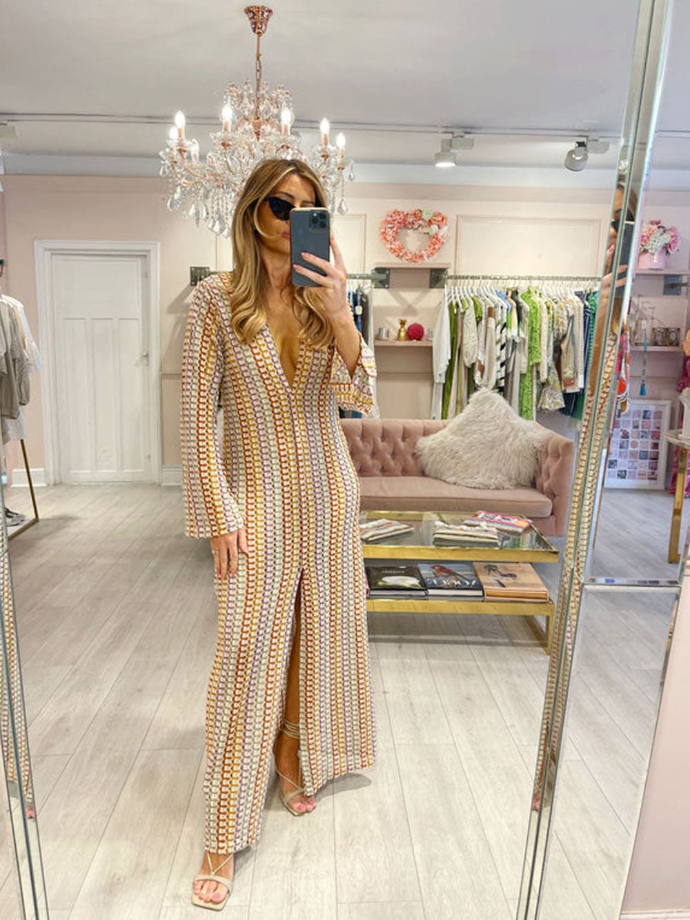Pink Crochet Maxi Dress