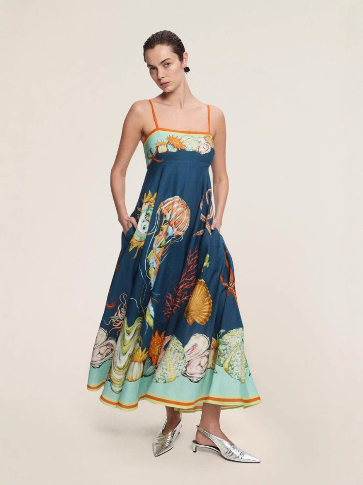 Graffiti Print Linen Tank Dress