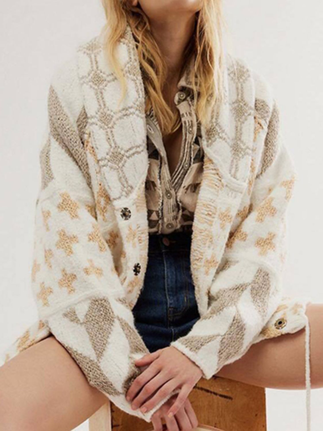 Oversized Jacquard Knit Cardigan