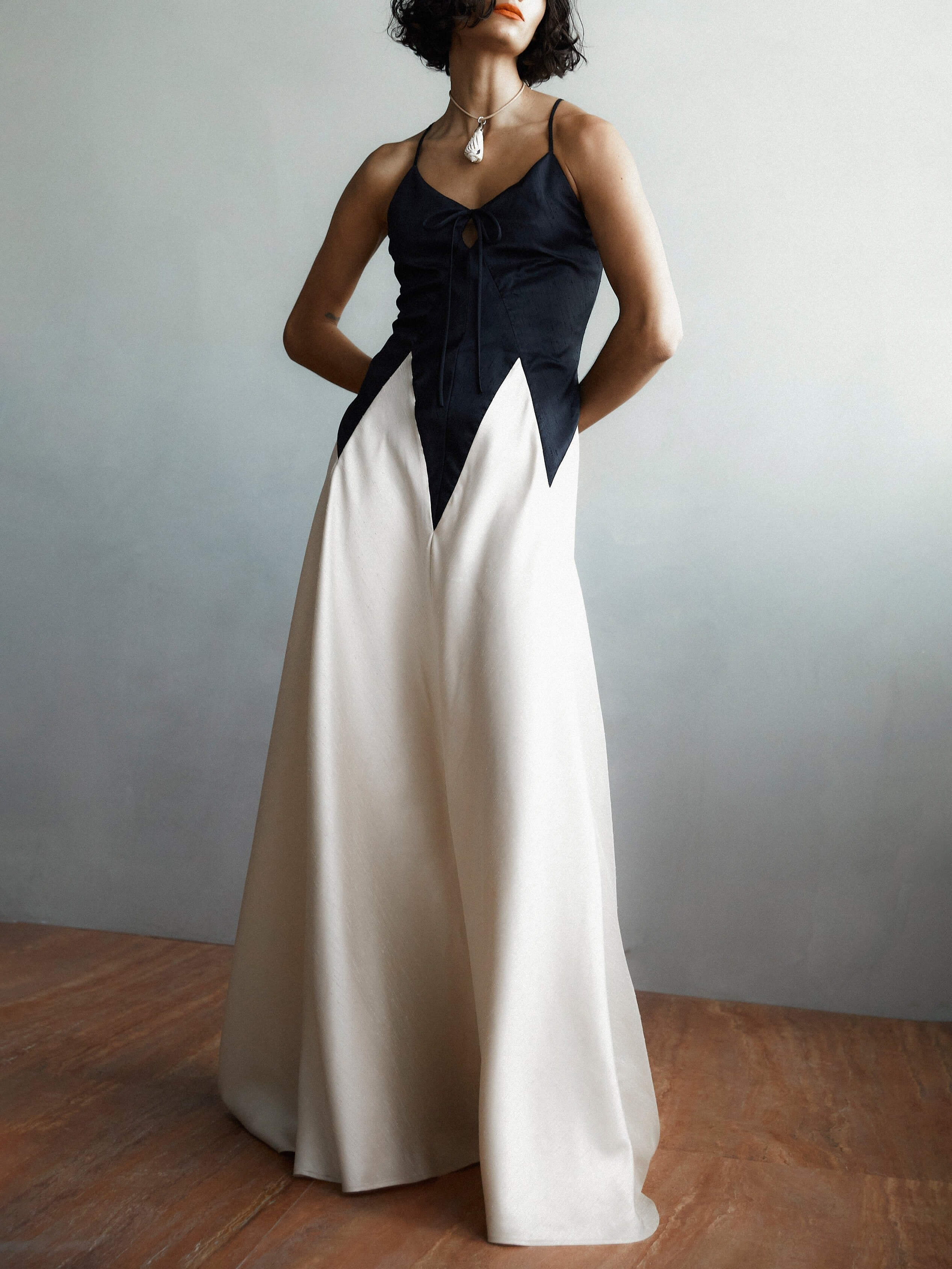 Contrast Stitch Halter Maxi Dress