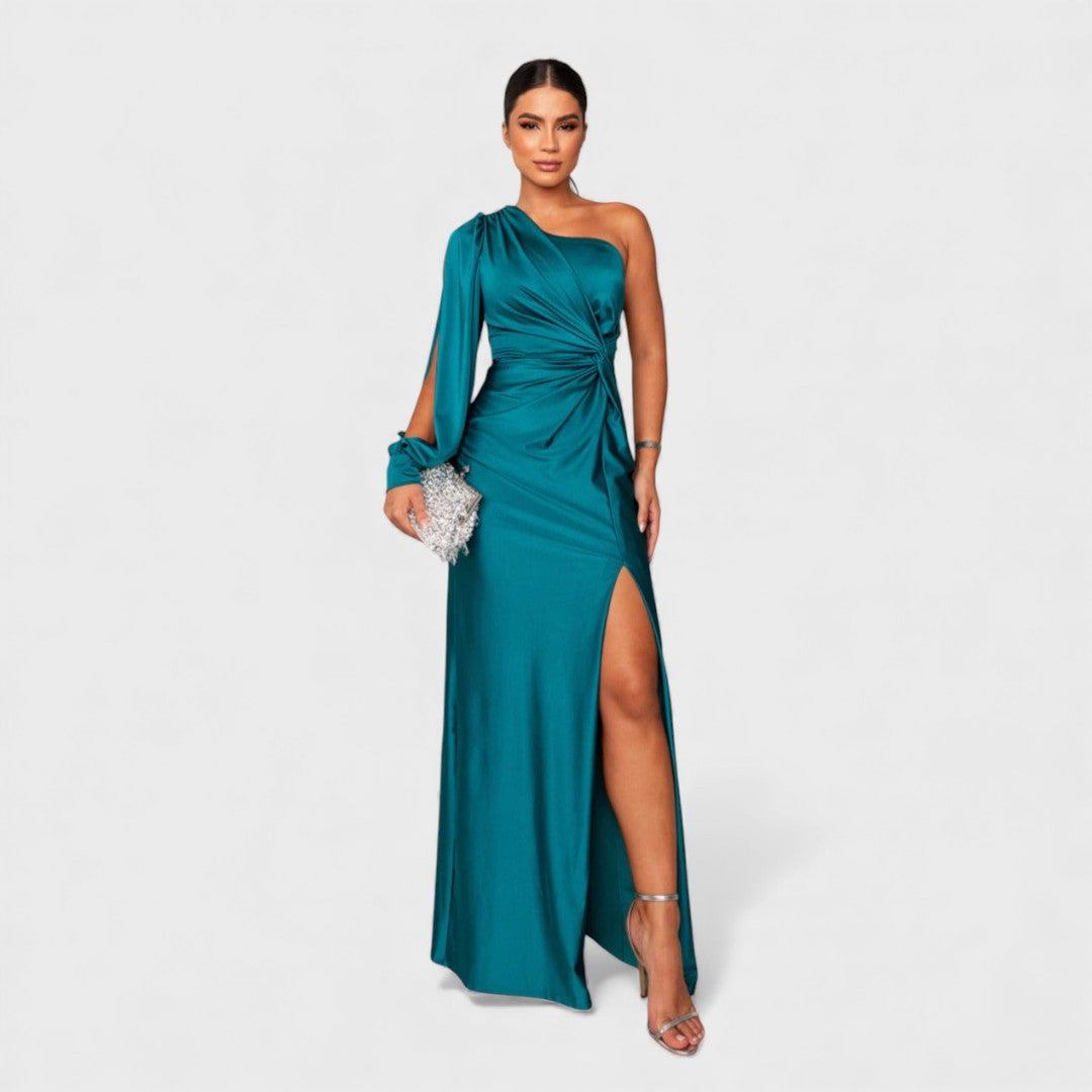 One-Shoulder Satin Maxi Dress