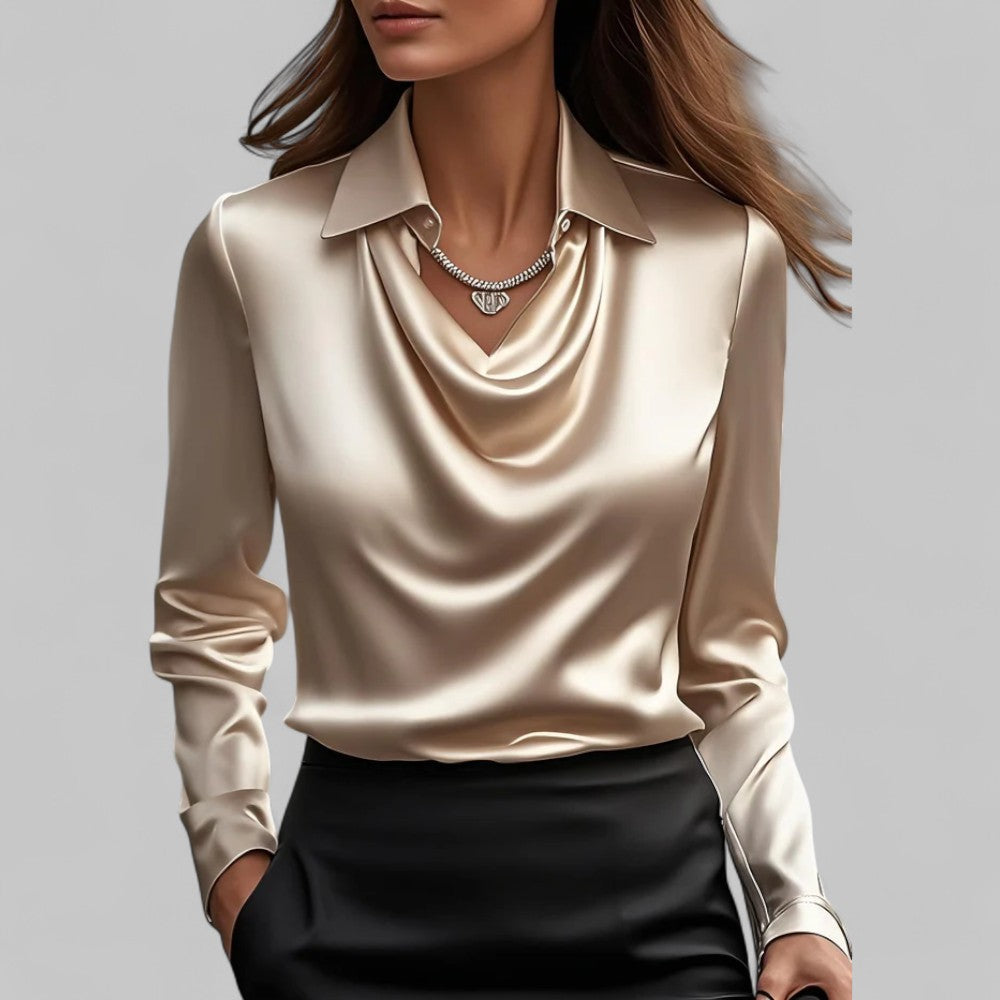 Draped Cowl-Neck Satin Top