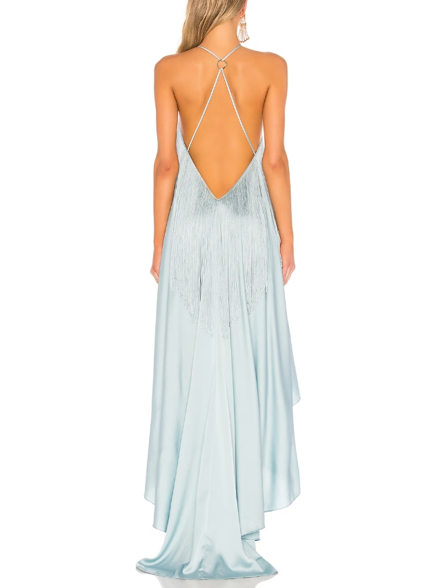 Tassel Halter Back Maxi Dress