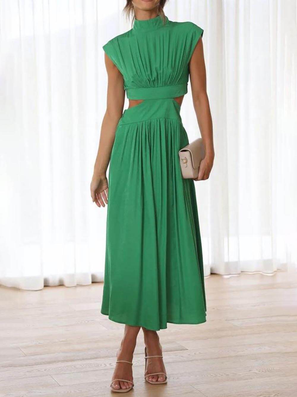 Cutout Waist Pocket Midi Dress