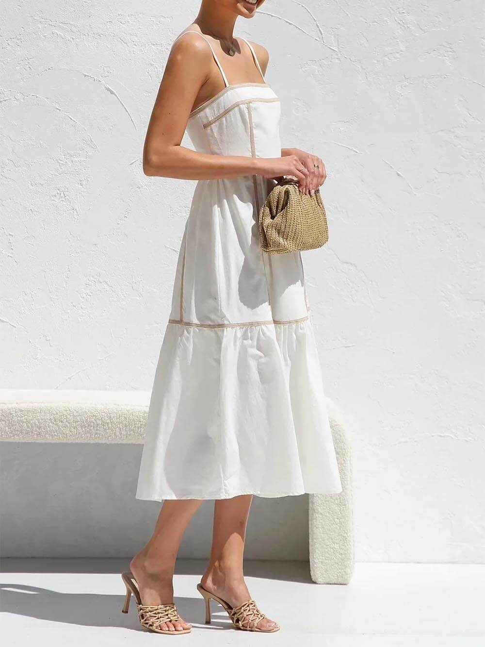 Contrast Trim Strap Midi Dress
