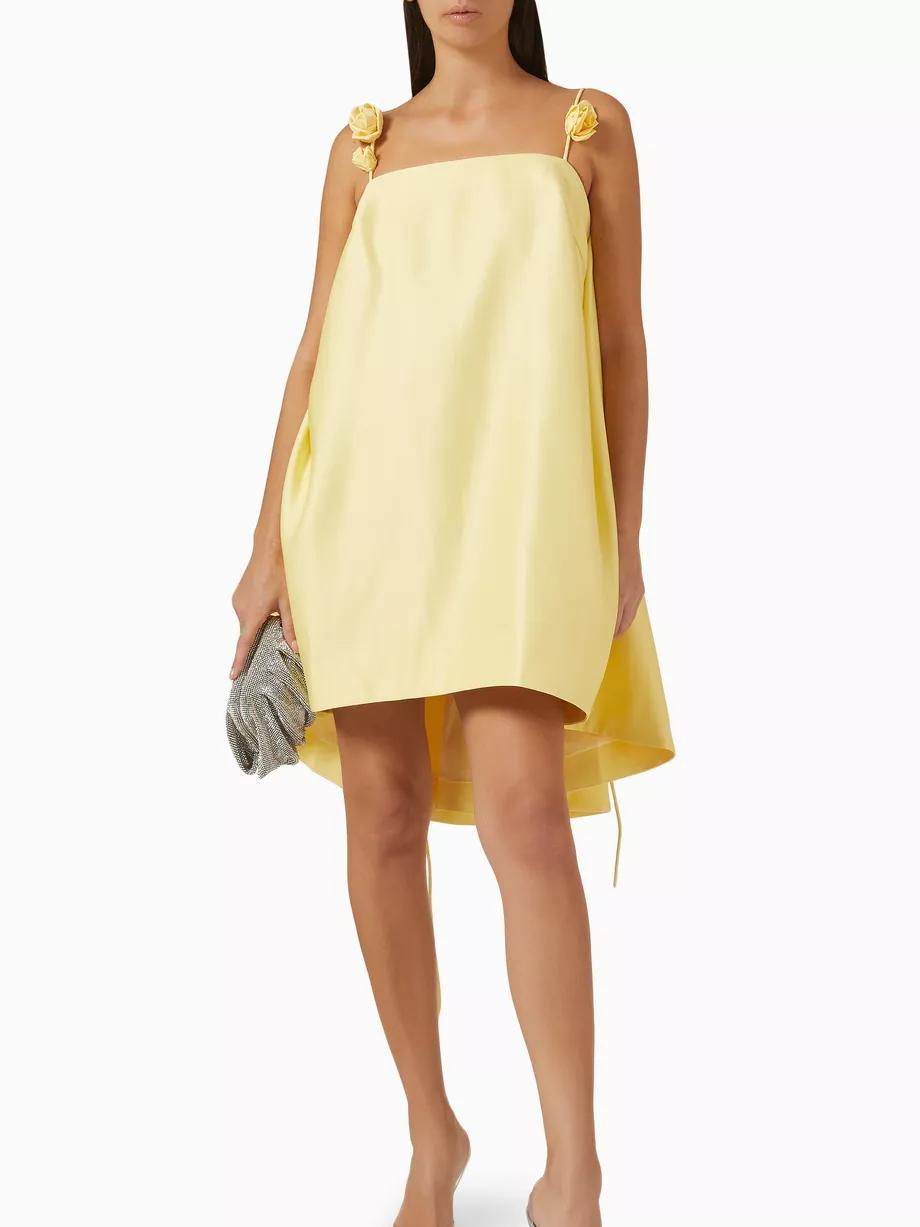 Rose Appliqué High-Low Mini Dress