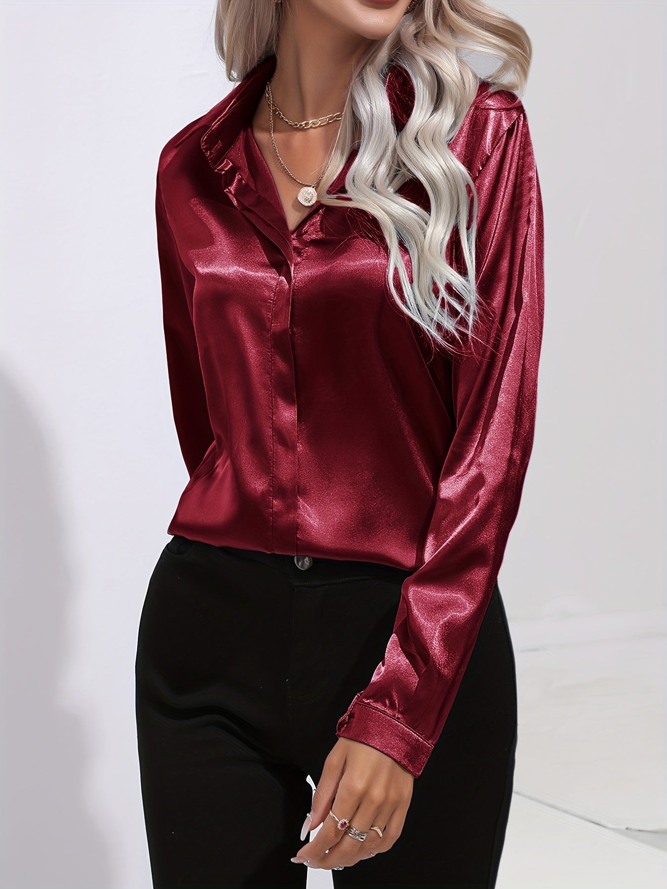 Satin Button-Down Blouse