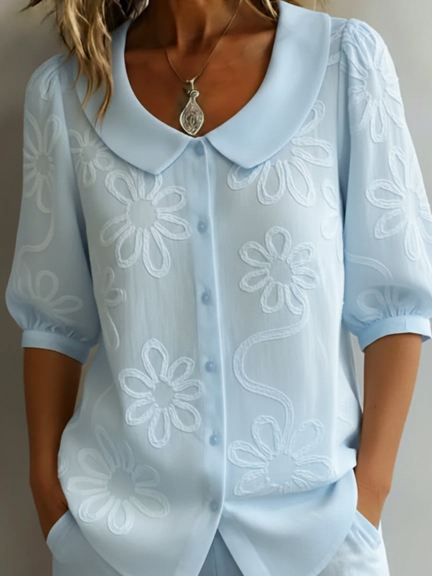 Peter Pan Collar Jacquard Blouse