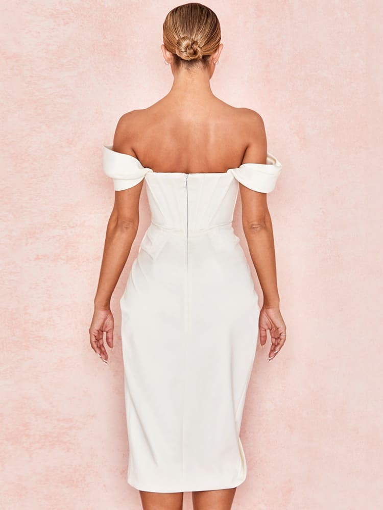 White Corset Bodycon Midi Dress