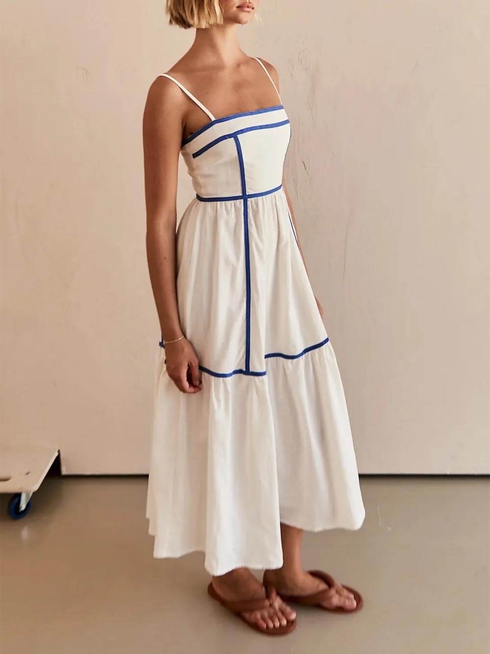 Contrast Trim Strap Midi Dress