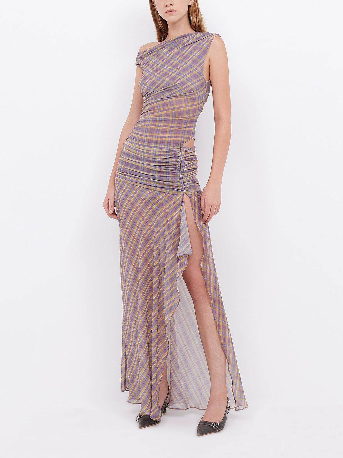 Asymmetric Hip-Cutout Maxi Dress