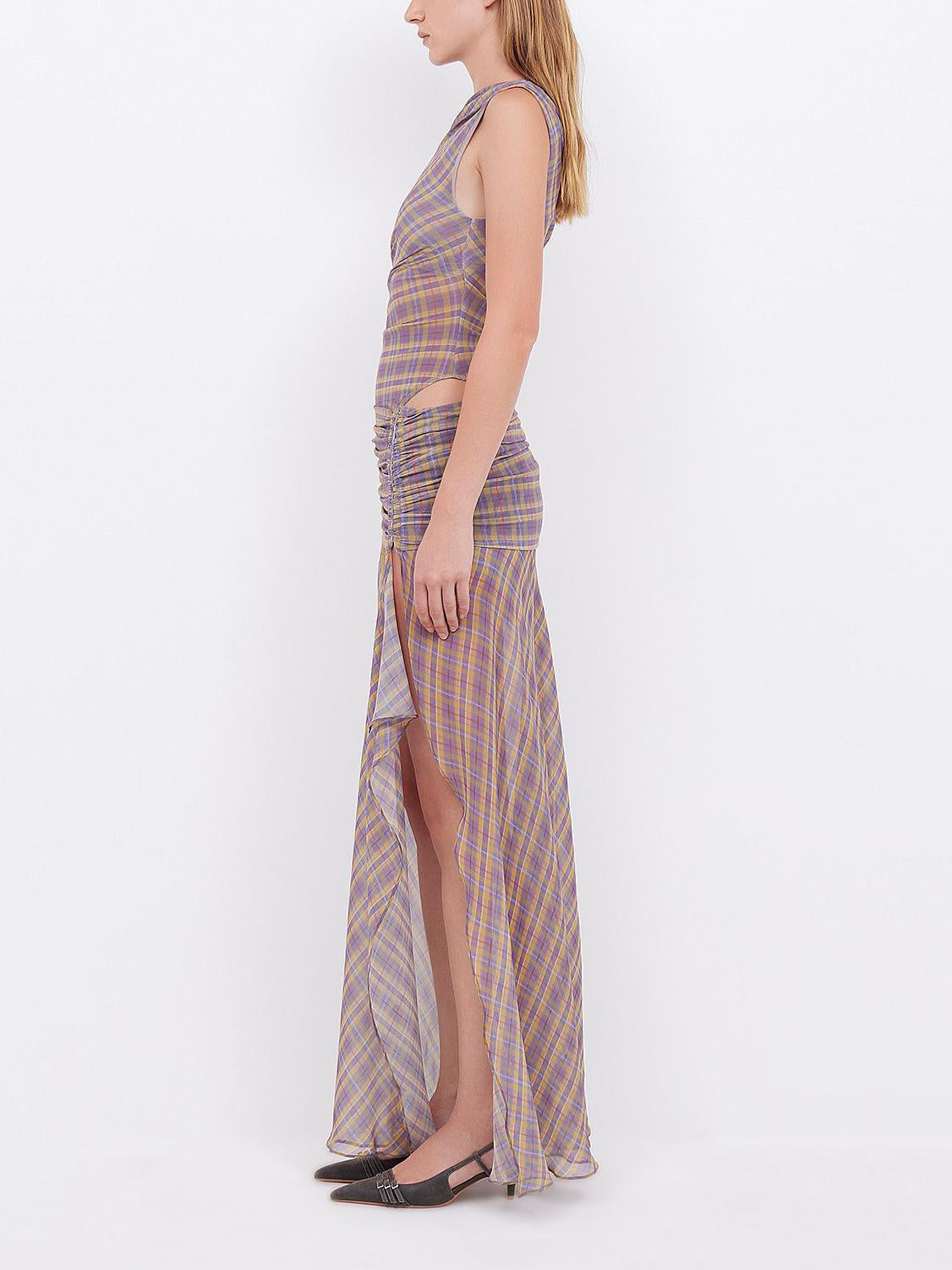 Asymmetric Hip-Cutout Maxi Dress