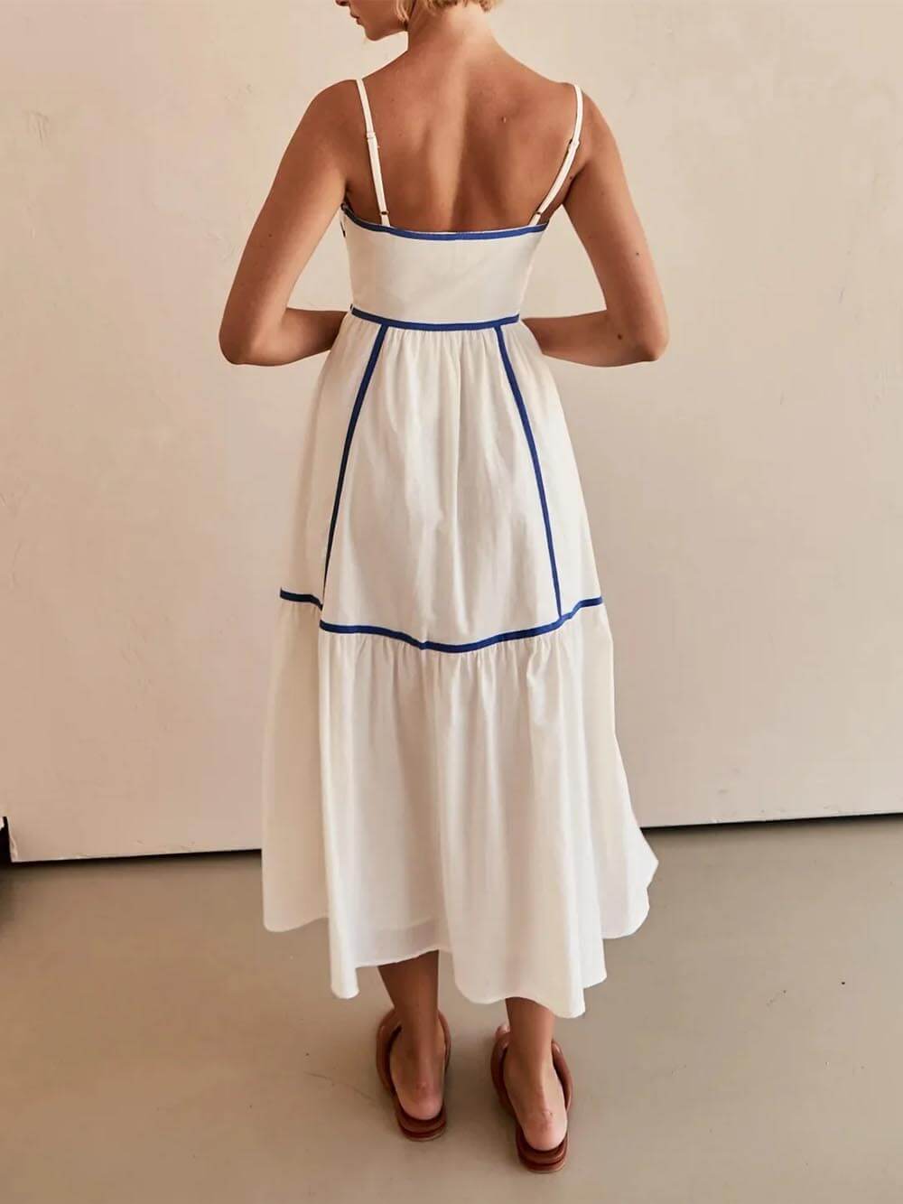 Contrast Trim Strap Midi Dress
