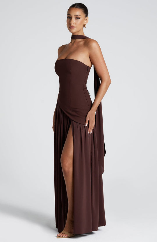 Strapless High Slit Scarf Maxi Dress