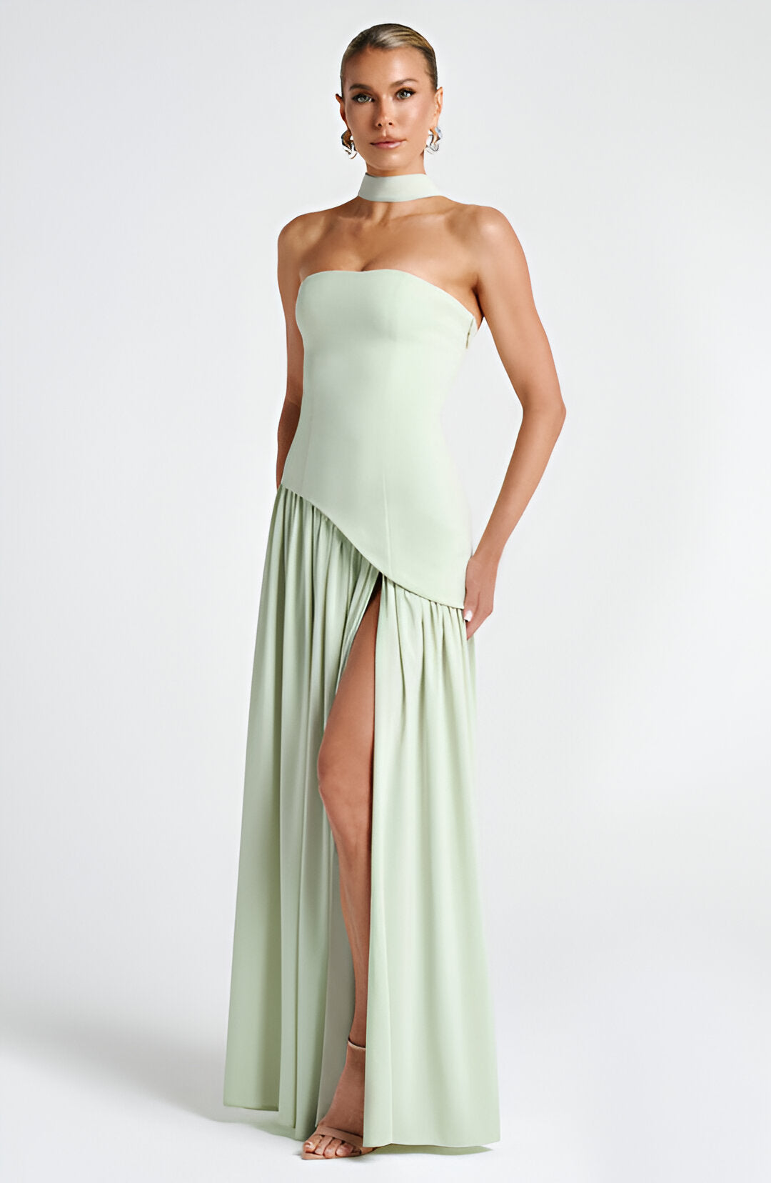 Strapless High Slit Scarf Maxi Dress
