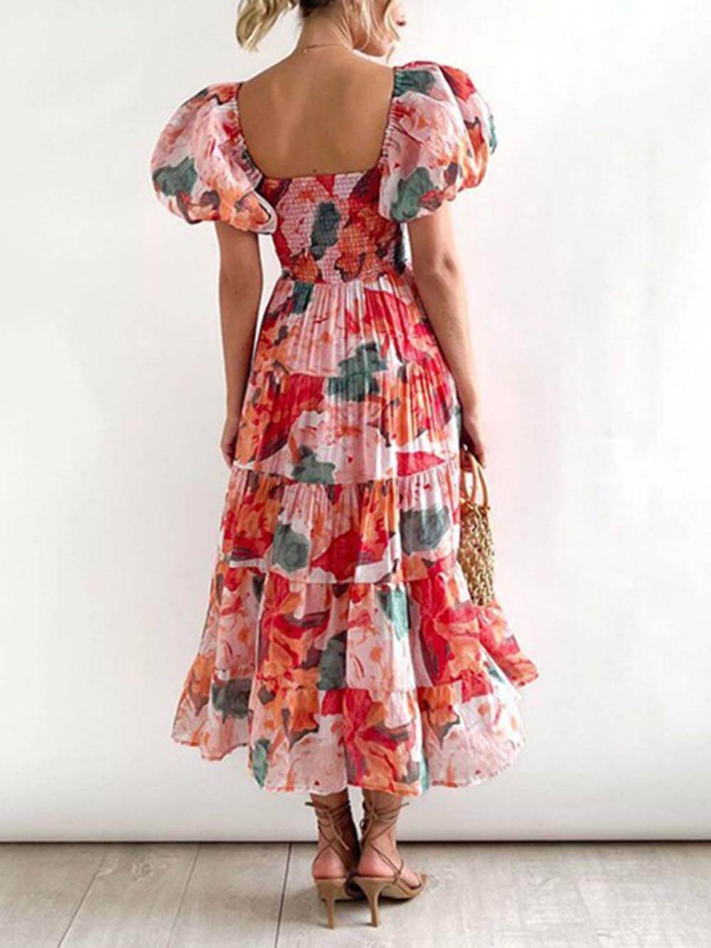 Smocked Tiered Flare Midi Dress