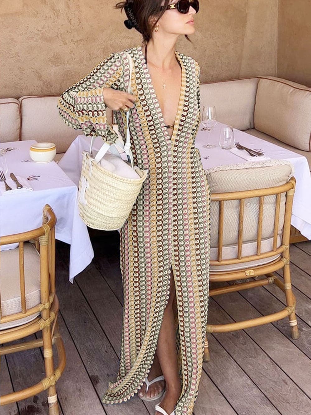 Brown Crochet Maxi Dress