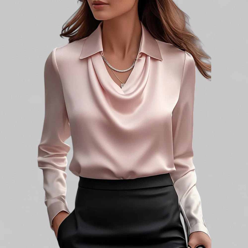 Draped Cowl-Neck Satin Top