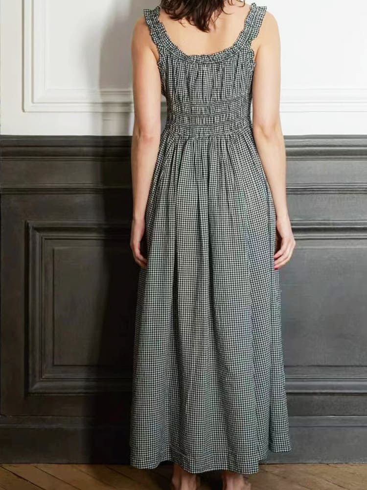 Tie-Neck Smocked Midi Dress